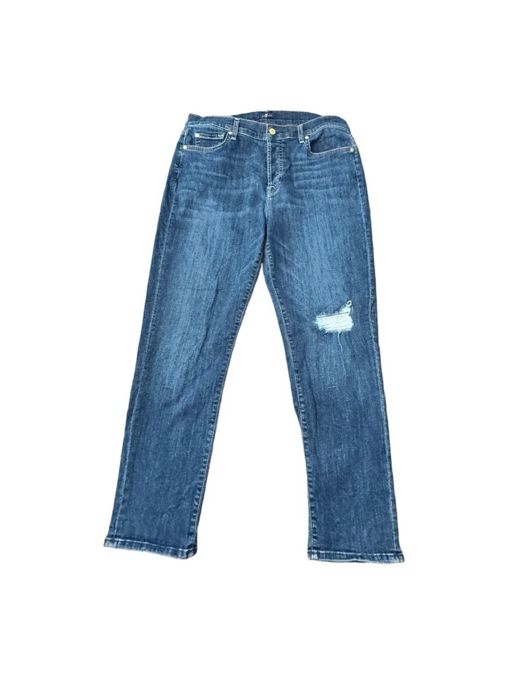 7 For All Mankind Josefina Distressed Button Fly Blue Denim Jeans Women’s Sz 31